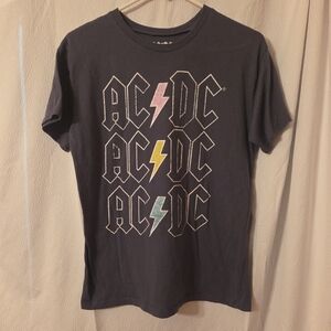 AC/DC Black Tee with Multicolor Lightning